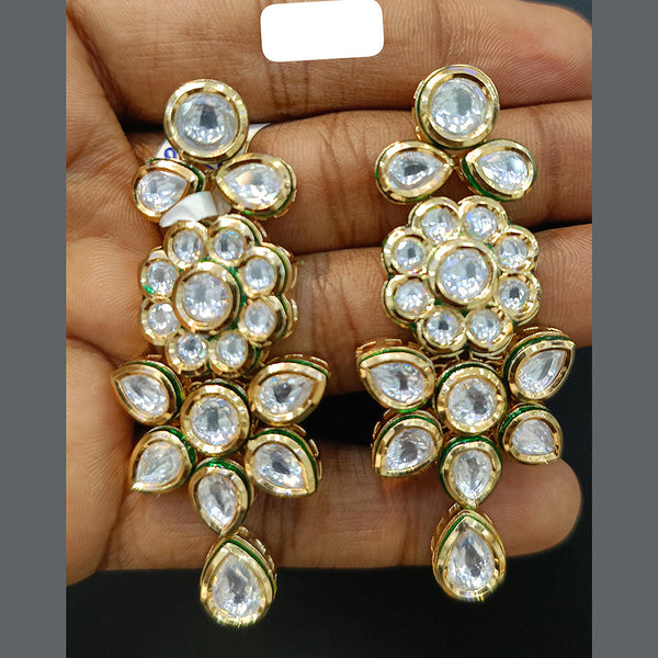 Jain Jewellers Gold Plated Polki Kundan Dangler Earrings