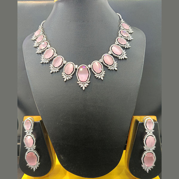 Jain Jewellers Silver Plated AD Necklace Set