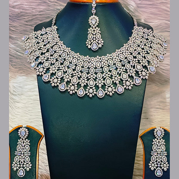 Jain Jewellers Silver Plated AD Necklace Set