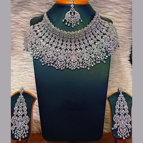 Jain Jewellers Silver Plated AD Necklace Set