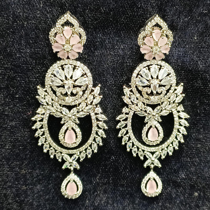 Jain Jewellers Silver Plated AD Dangler Earrings