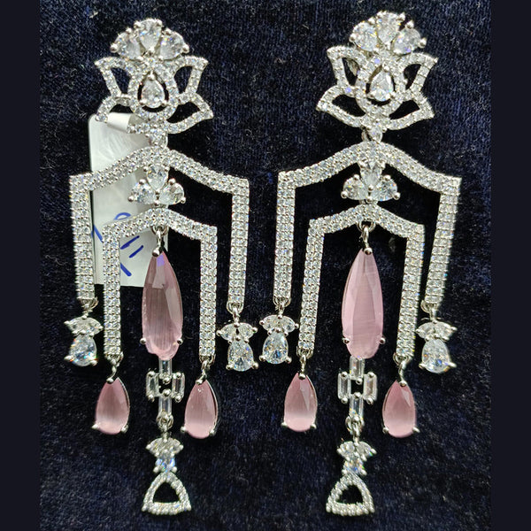 Jain Jewellers Silver Plated AD Dangler Earrings