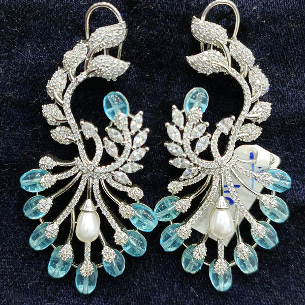 Jain Jewellers Silver Plated AD Dangler Earrings