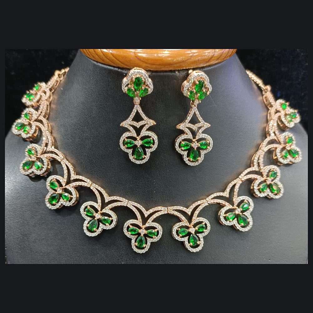 Jain Jewellers Rose Gold Plated AD Choker Necklace Set