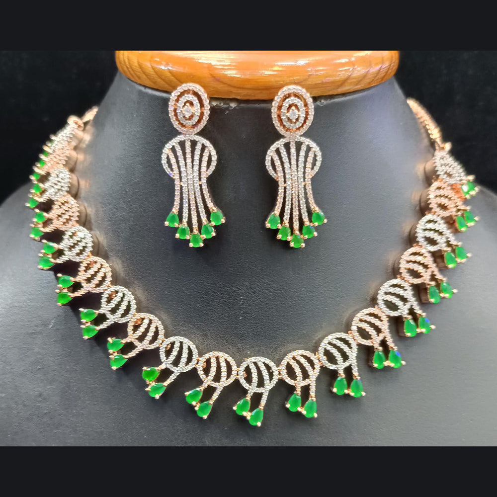 Jain Jewellers Rose Gold Plated AD Choker Necklace Set