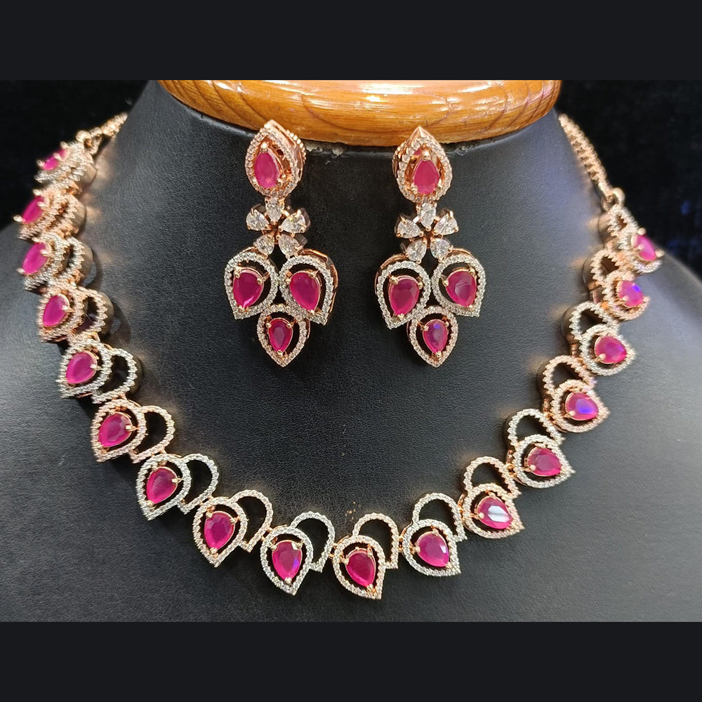 Jain Jewellers Rose Gold Plated AD Choker Necklace Set