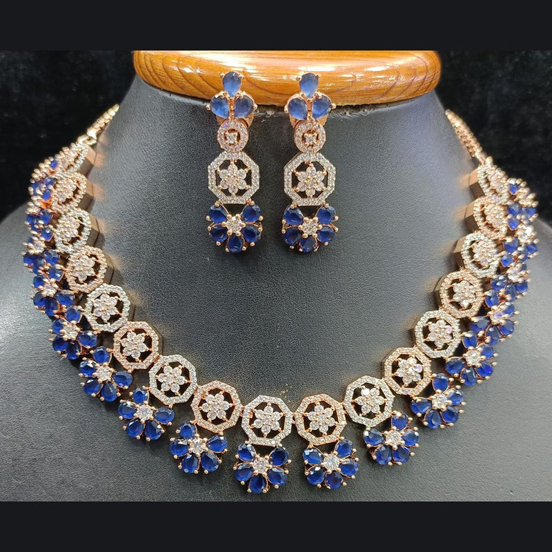 Jain Jewellers Rose Gold Plated AD Choker Necklace Set