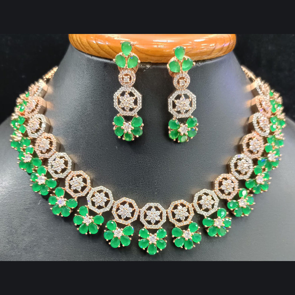 Jain Jewellers Rose Gold Plated AD Choker Necklace Set