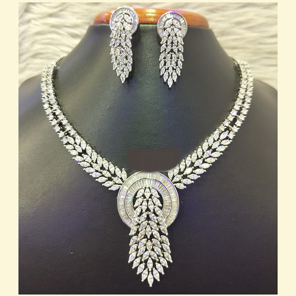 Jain Jewellers Silver Plated AD Necklace Set