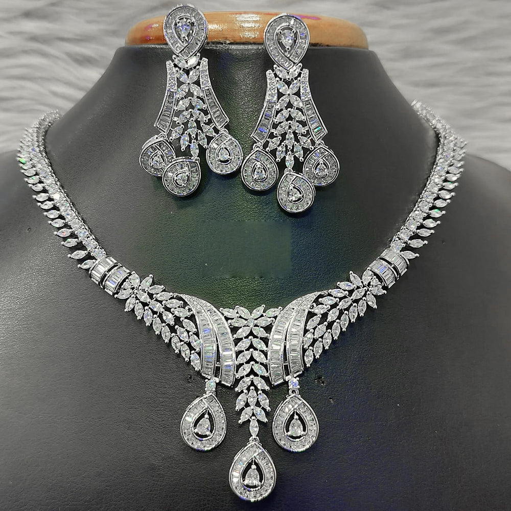 Jain Jewellers Silver Plated AD Necklace Set