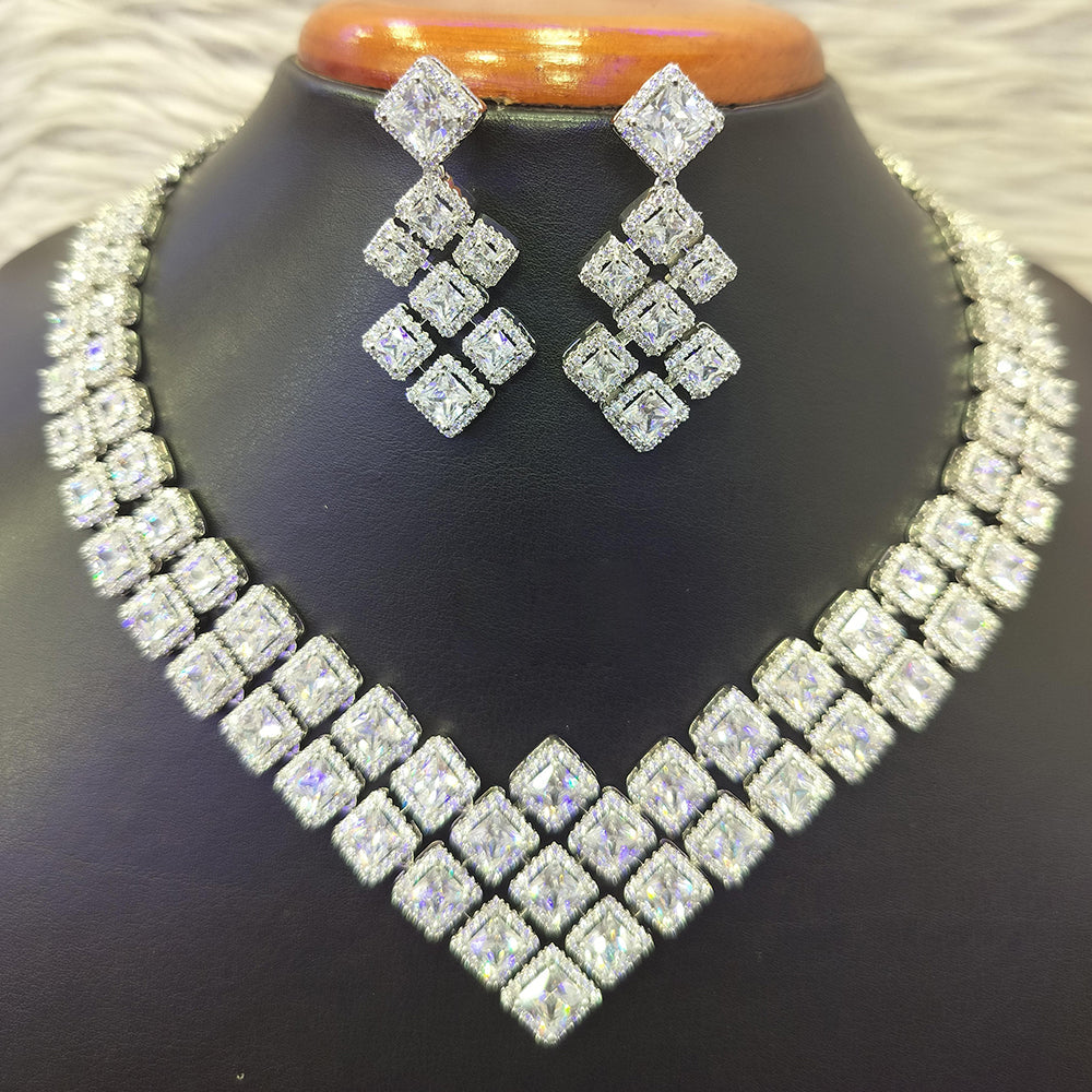 Jain Jewellers Silver Plated AD Necklace Set