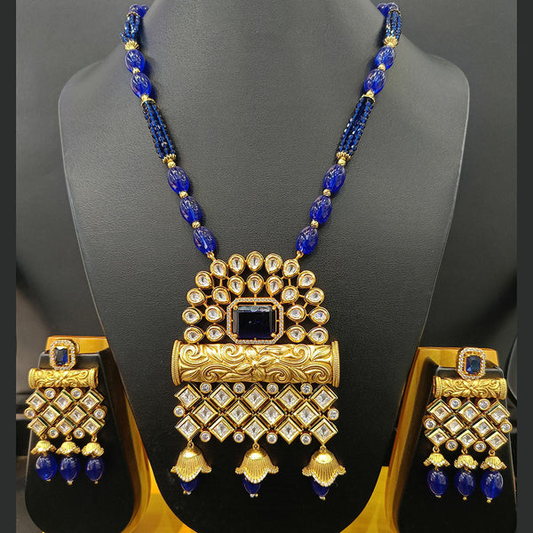 Jain Jewellers Gold Plated Polki Kundan And Pearls Long Necklace Set