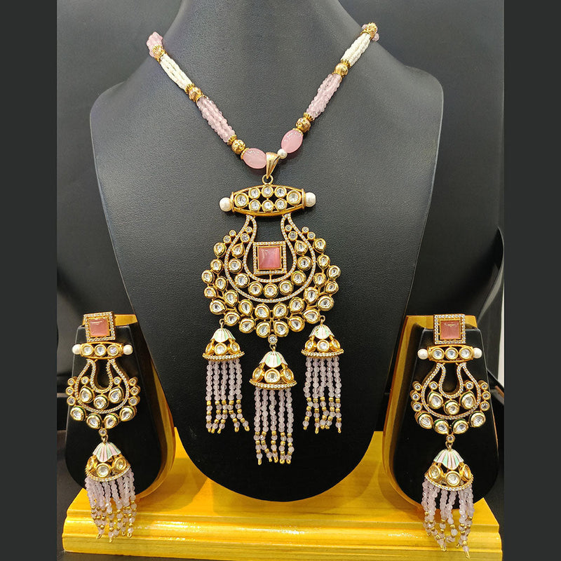 Jain Jewellers Gold Plated Polki Kundan And Pearls Long Necklace Set