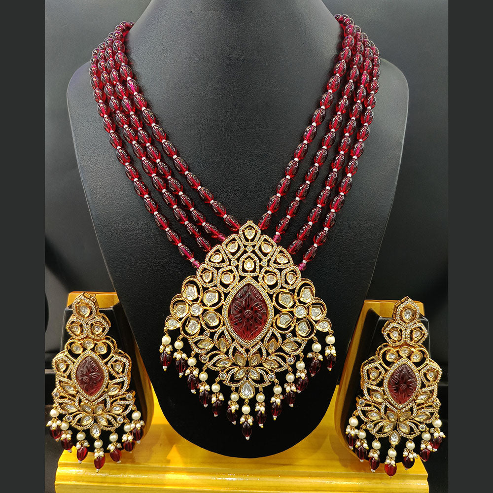 Jain Jewellers Gold Plated Polki Kundan And Pearls Long Necklace Set