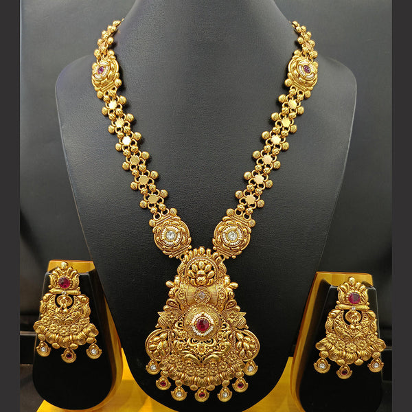 Jain Jewellers Gold Plated Kundan Stone And Pearl Long Necklace Set