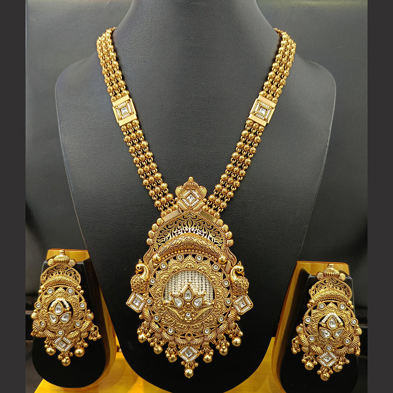 Jain Jewellers Gold Plated Kundan Stone And Pearl Long Necklace Set