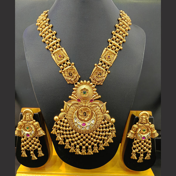 Jain Jewellers Gold Plated Polki Kundan Stone And Pearl Long Necklace Set