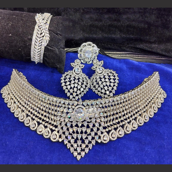 Jain Jewellers Silver Plated AD Stone Combo Set