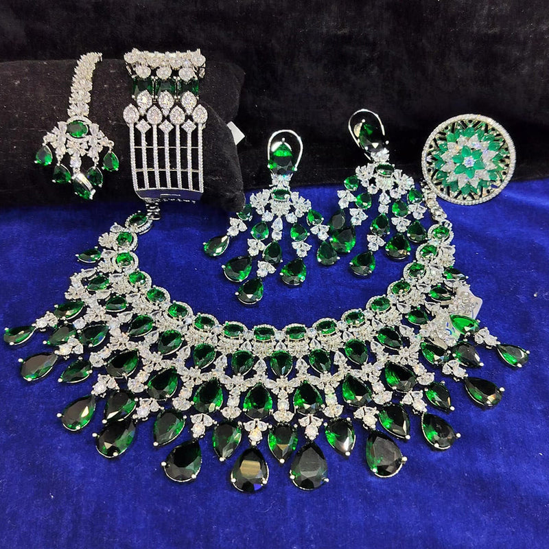 Jain Jewellers Silver Plated AD Stone Combo Set