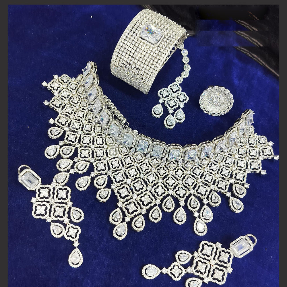 Jain Jewellers Silver Plated AD Stone Combo Set