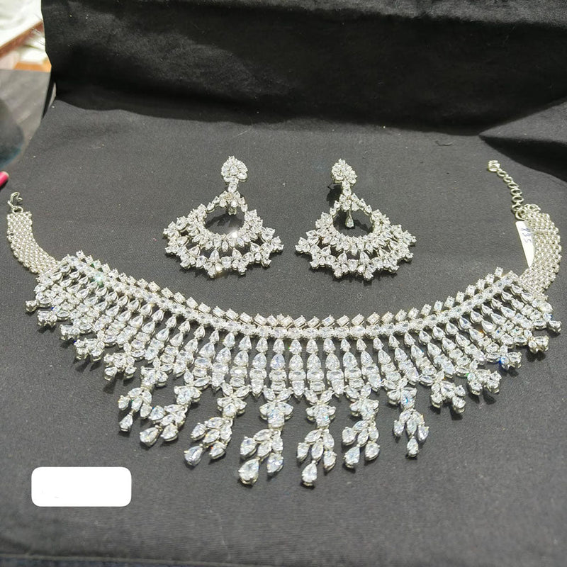 Jain Jewellers Silver Plated AD Choker Necklace Set