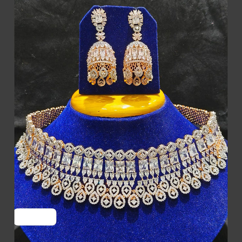 Jain Jewellers Rose Gold Plated AD Choker Necklace Set