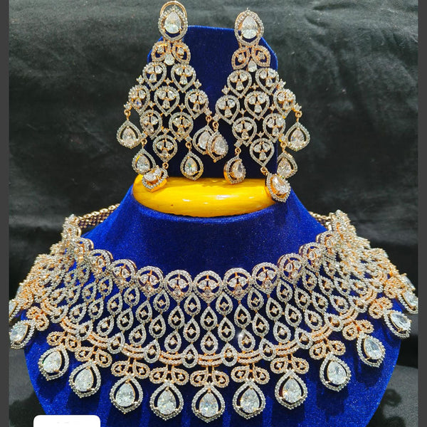 Jain Jewellers Rose Gold Plated AD Choker Necklace Set