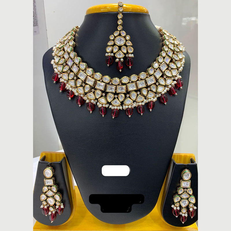 Jain Jewellers Gold Plated Polki Kundan Stone And Pearls Choker Necklace Set