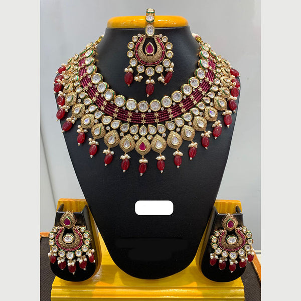 Jain Jewellers Gold Plated Polki Kundan Stone And Pearls Choker Necklace Set