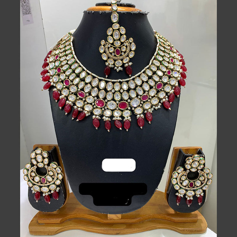 Jain Jewellers Gold Plated Polki Kundan Stone And Pearls Choker Necklace Set