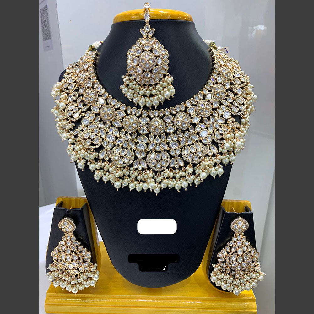 Jain Jewellers Gold Plated Polki Kundan Stone And Pearls Necklace Set