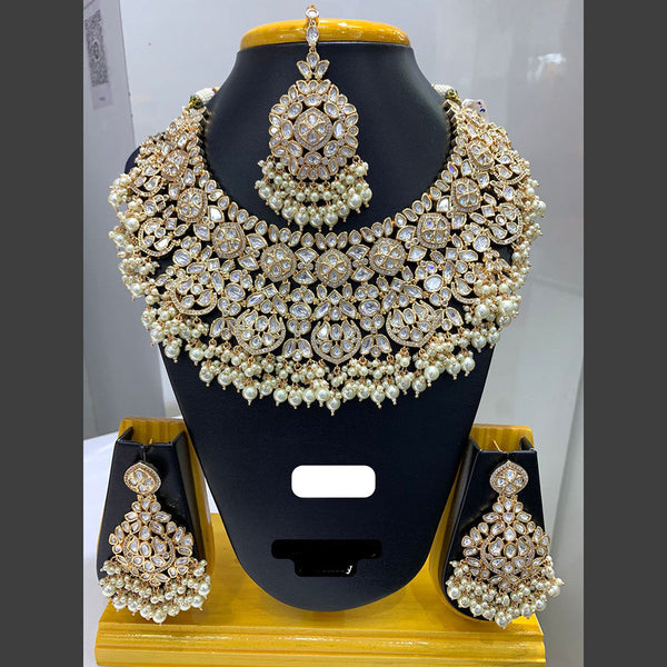 Jain Jewellers Gold Plated Polki Kundan Stone And Pearls Choker Necklace Set