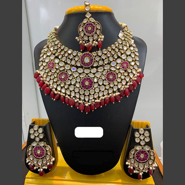 Jain Jewellers Gold Plated Polki Kundan Stone And Pearls Choker Necklace Set