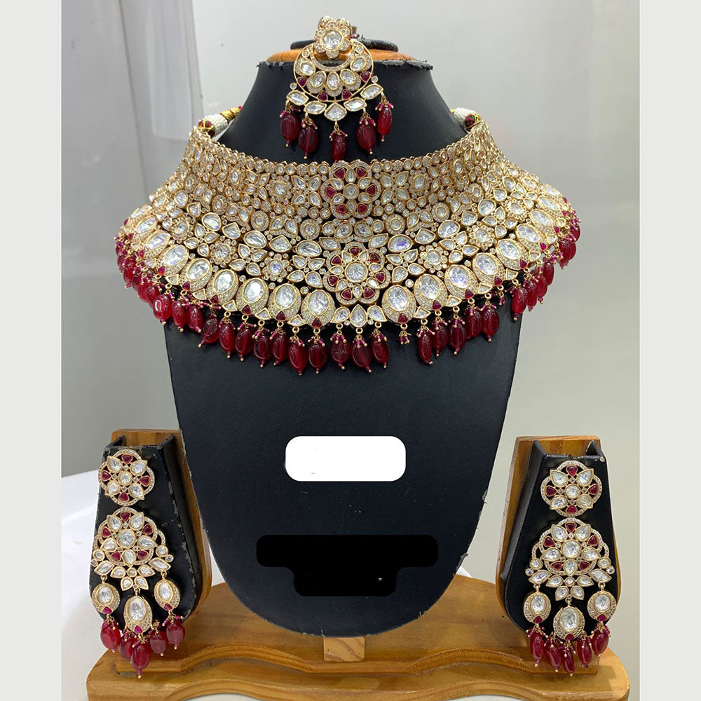 Jain Jewellers Gold Plated Polki Kundan Stone And Pearls Choker Necklace Set