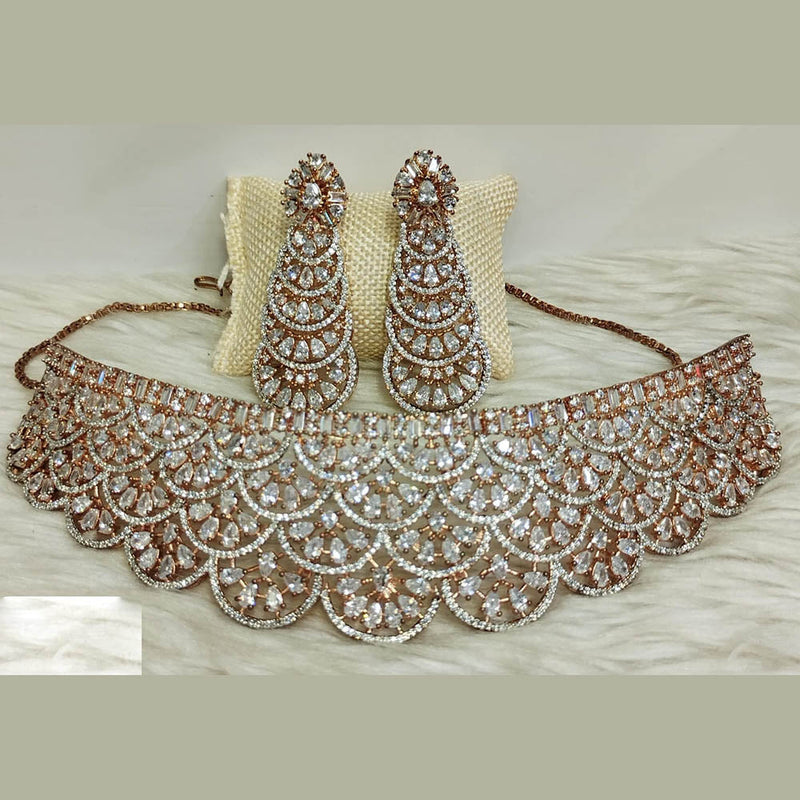 Jain Jewellers Gold Plated AD Choker Necklace Set