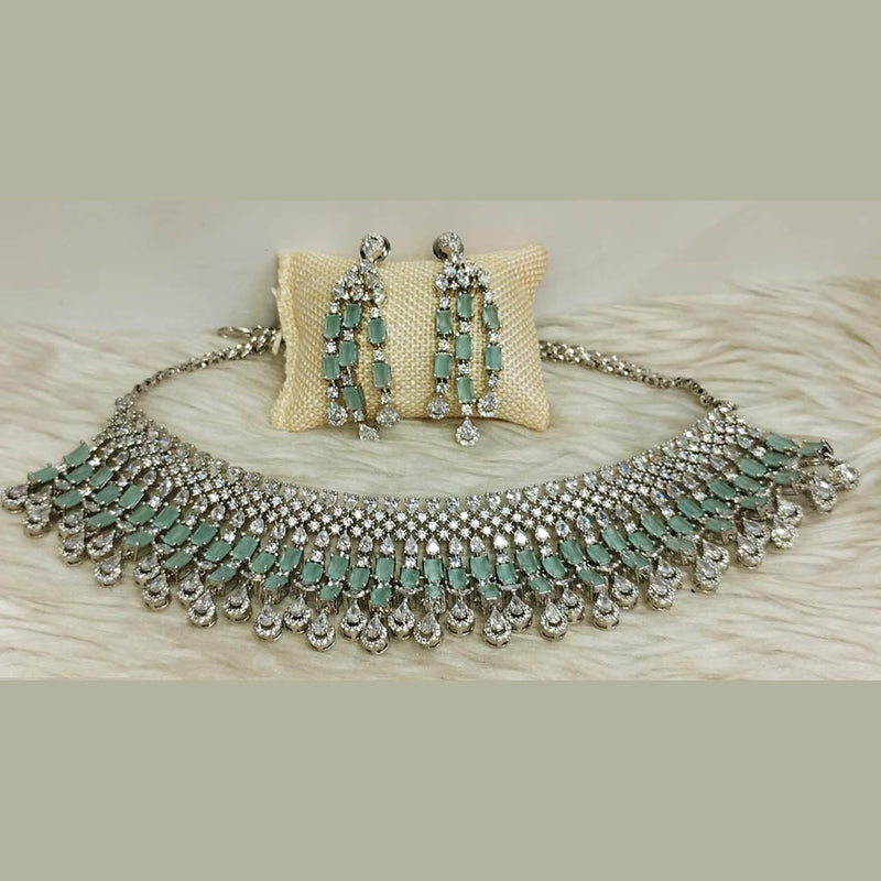 Jain Jewellers Silver Plated AD Necklace Set