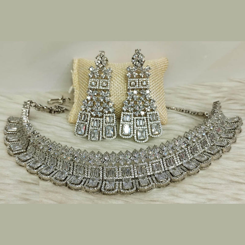 Jain Jewellers Silver Plated AD Necklace Set