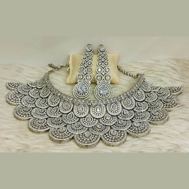 Jain Jewellers Silver Plated AD Necklace Set