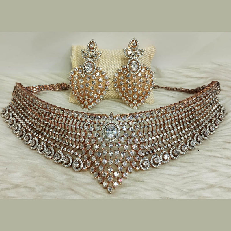 Jain Jewellers 2 Tone Plated AD Choker Necklace Set