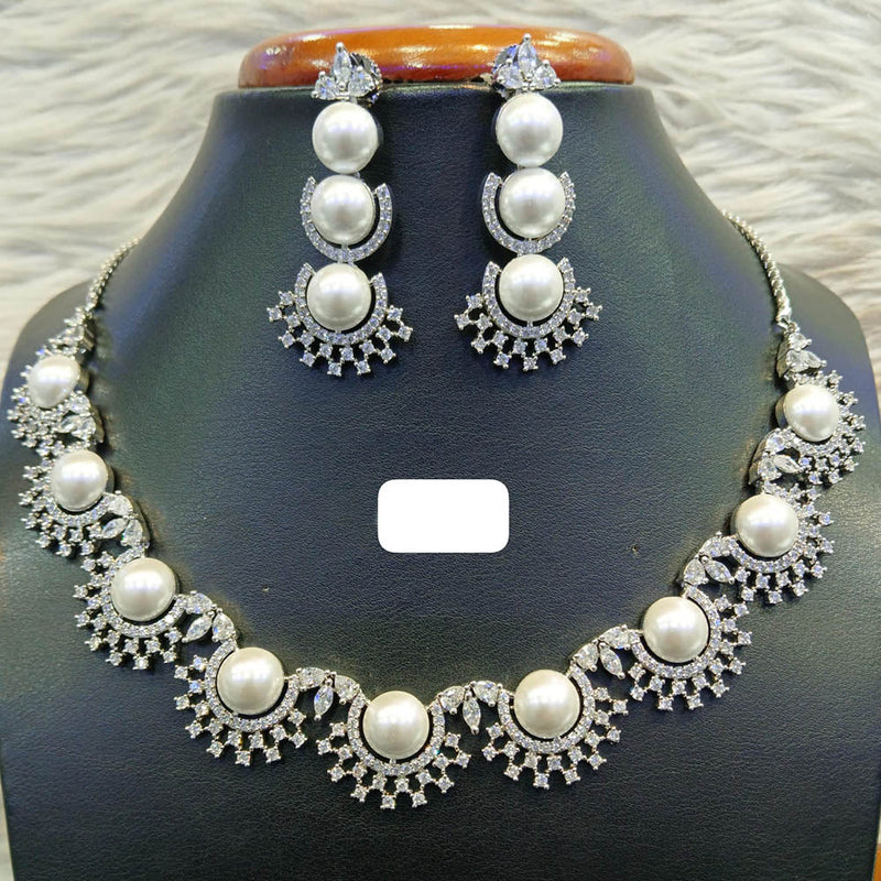 Jain Jewellers Silver Plated AD Necklace Set