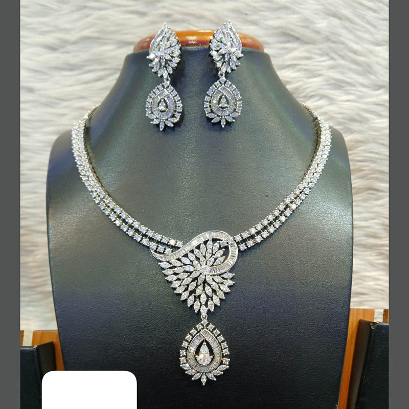 Jain Jewellers Silver Plated AD Necklace Set