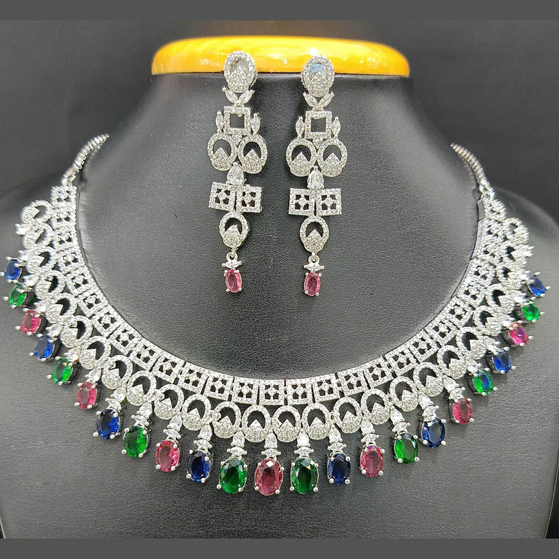 Jain Jewellers Silver Plated AD Choker Necklace Set