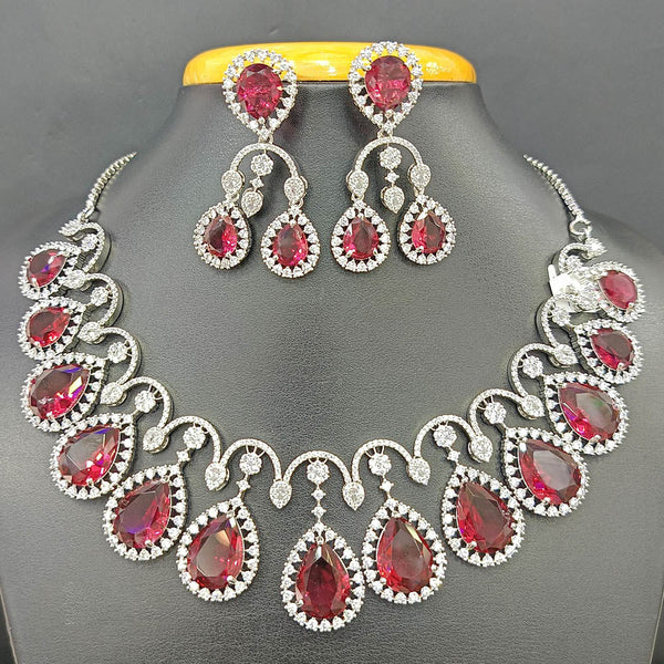 Jain Jewellers Silver Plated AD Choker Necklace Set