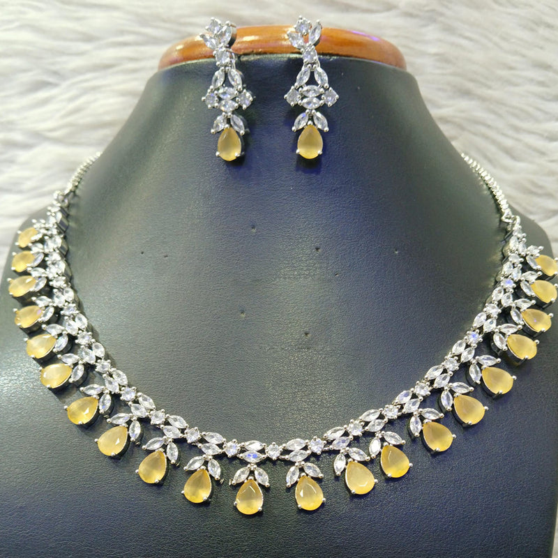 Jain Jewellers Silver Plated AD Necklace Set