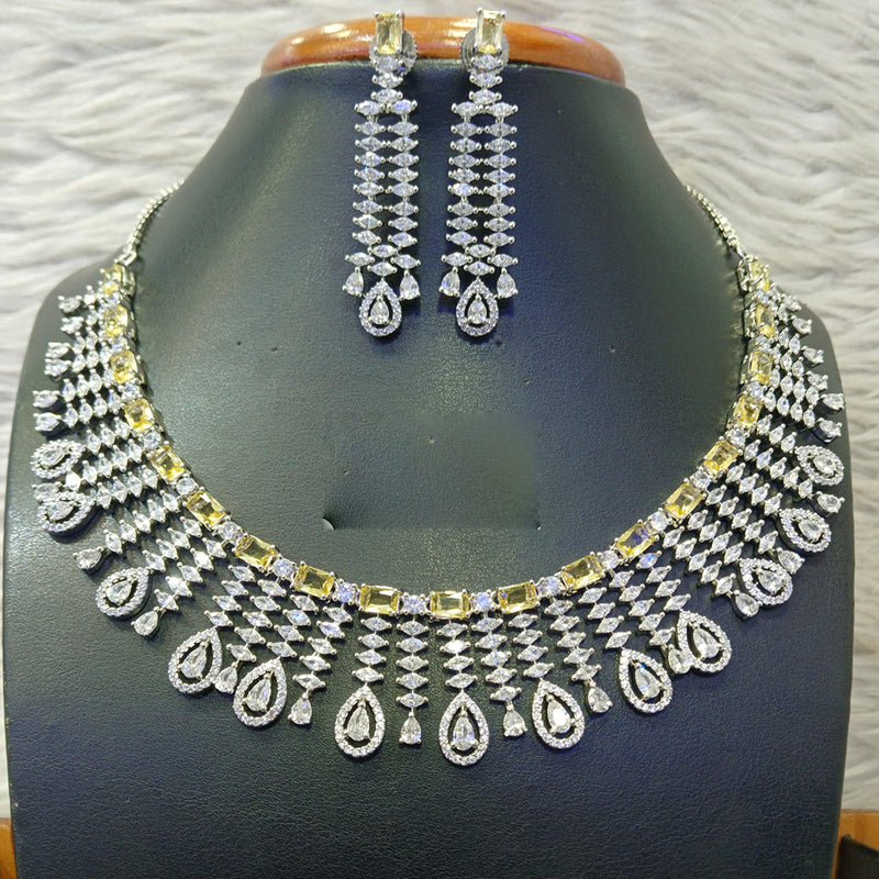 Jain Jewellers Silver Plated AD Necklace Set