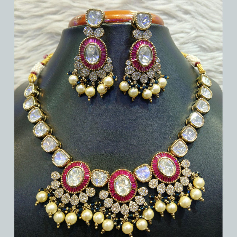 Jain Jewellers Gold Plated Polki Kundan Stone And Beads Necklace Set