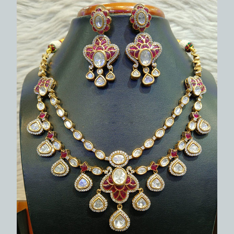 Jain Jewellers Gold Plated Polki Kundan Stone Necklace Set