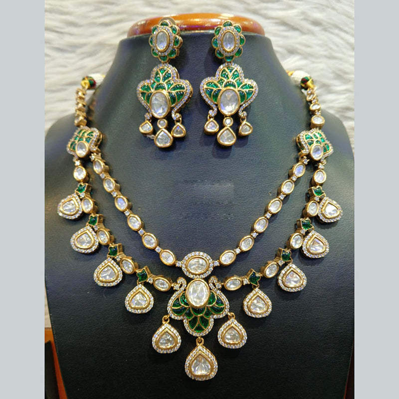 Jain Jewellers Gold Plated Polki Kundan Stone Necklace Set