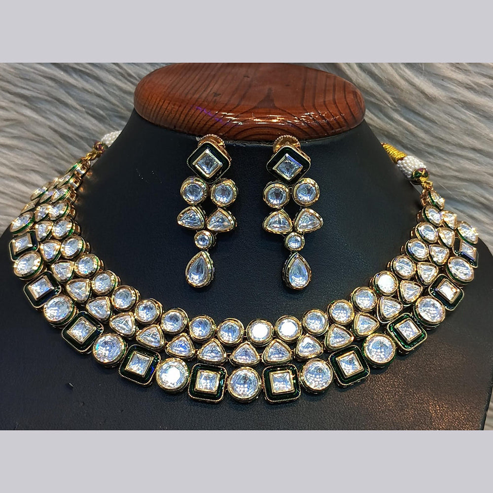 Jain Jewellers Gold Plated Kundan Stone And Meenakari Necklace Set