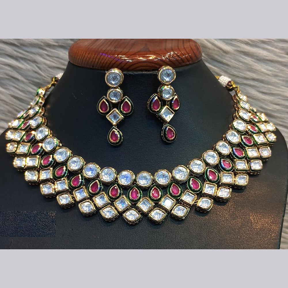 Jain Jewellers Gold Plated Kundan Stone And Meenakari Necklace Set